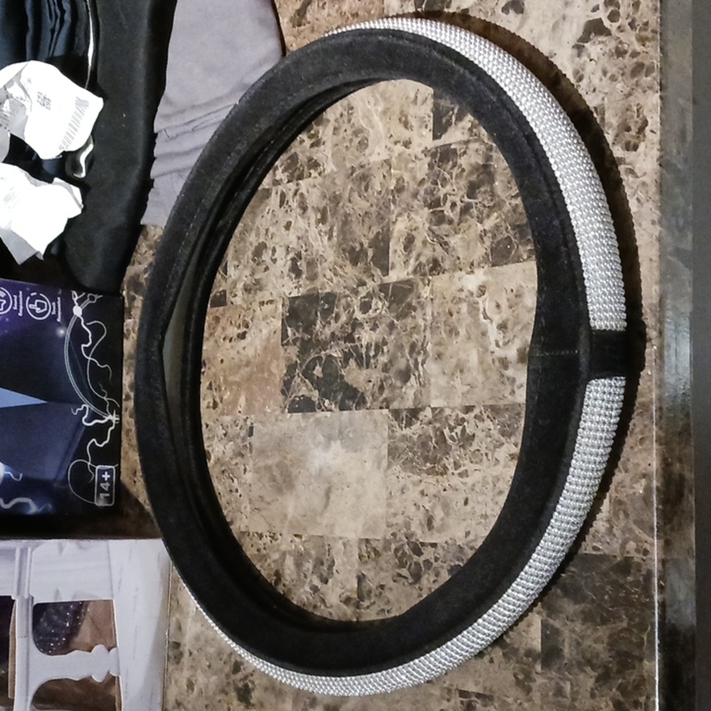 Suede and Reinstone Steering Wheel Cover.